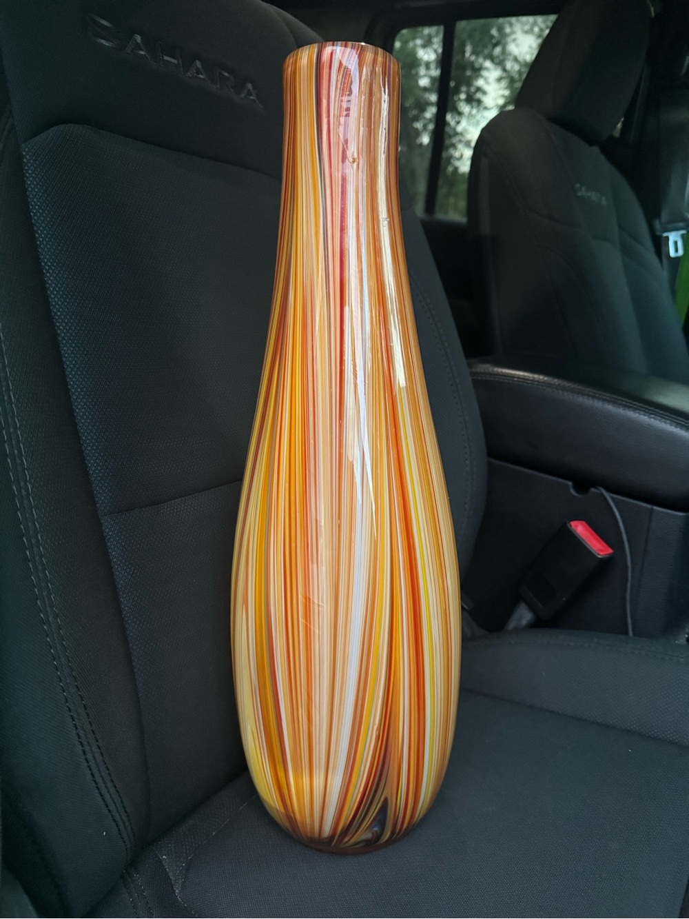 Hand-Blown Striped Glass Vase - Orange and Yellow